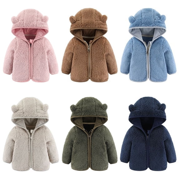 Toddler Baby Boys Girls Teddy Sherpa Jacket Bear Ear Hooded Zip Up Long Sleeve Winter Warm Outerwear 6-12 Months Windbreakers for Kids