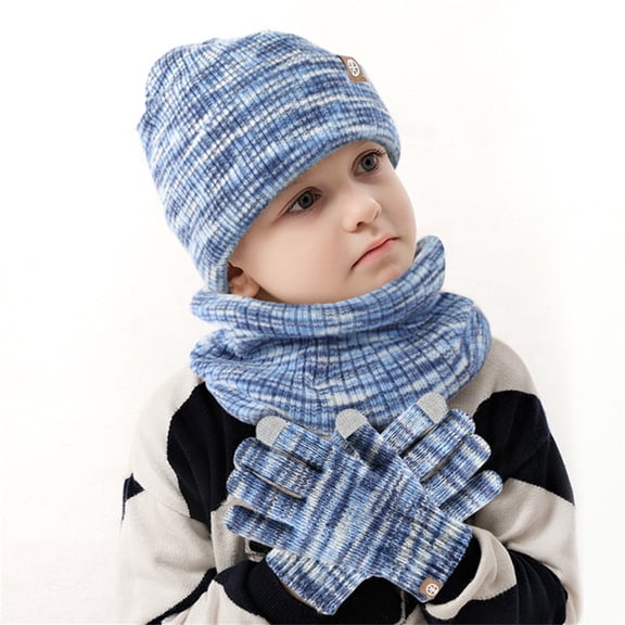 Toddler Boys Girls Winter Beanie Hat Scarf Gloves Set Thick Warm Knit Lined Knit Hat Mittens Neck Warmer for Baby Toddler