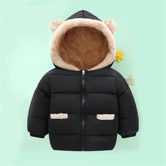Toddler Baby Boys Girls Winter Coat Cute Bear Ear Hooded Jacket Thick Warm Outwear Puffer Down with Pockets Winter Clothes 5-6 Years