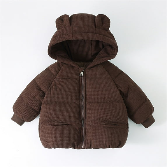 Toddler Baby Boys Girls Winter Down Coat Cute Bear Ear Hooded Jacket Warm Outwear Light Weight Windproof Puffer Padded Winter Clothes Size 1-2