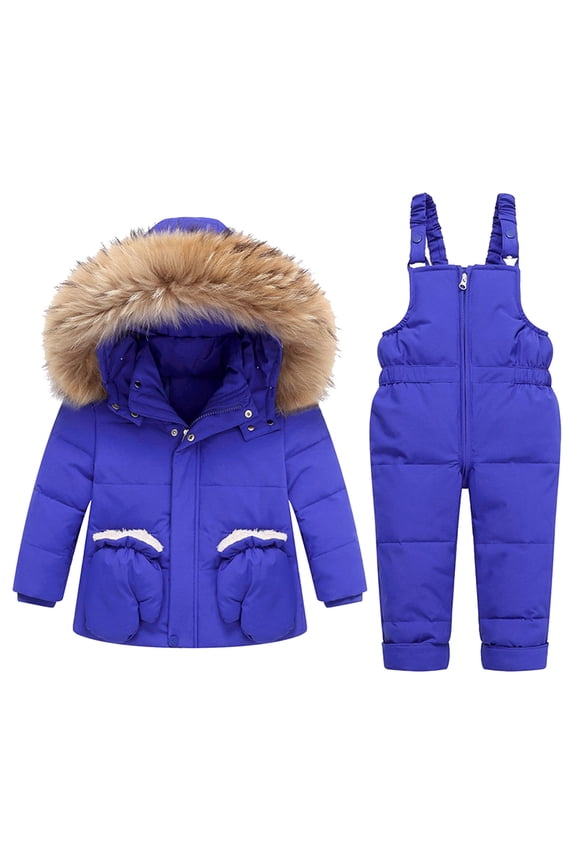 Toddler Baby Boys Girls Winter Snowsuit Down Coat Kids Winter Long Sleeve Hooded Puffer Jackets and Skiing Bibs Pants Set of 2 Piece Ski Suits by Llywey ,Blue ,5T