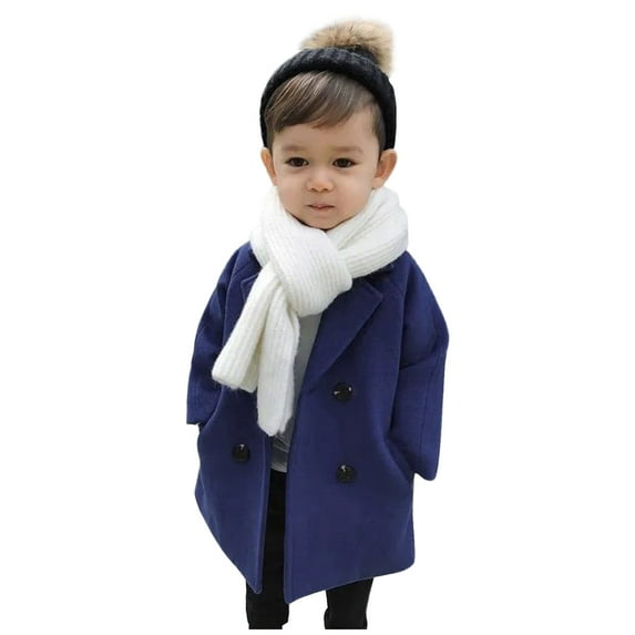 Toddler Baby Boys Girls Wool Coat Cloak Button Jacket Long Sleeve Trench Coat Warm Pea Coat Jacket Fall Winter Outfit Outwear for Toddler Kids 18-24 Months