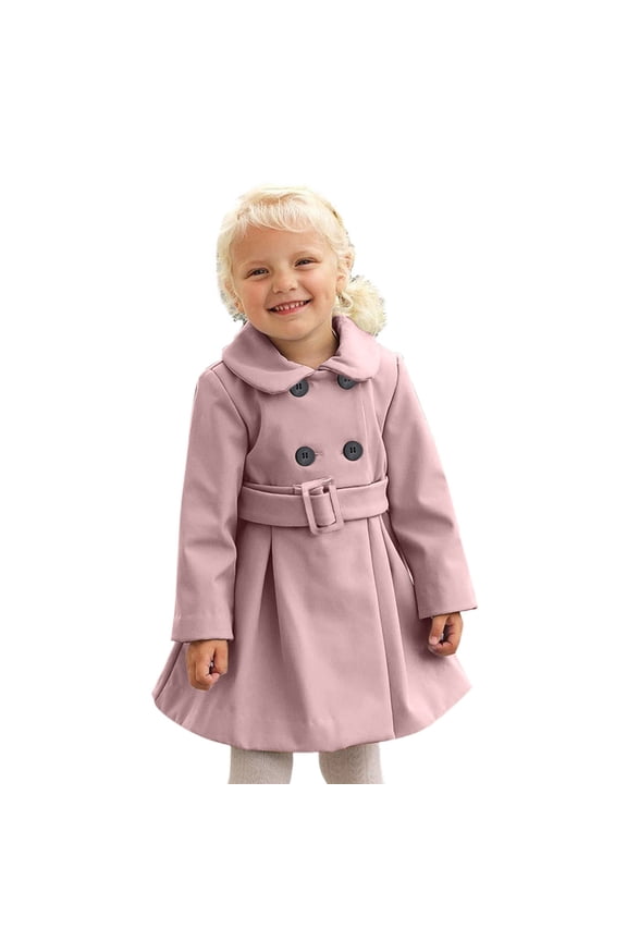 Toddler Baby Boys Girls Wool Winter Coat Button Jacket Long Sleeve Solid Color Coat Peacoat Outwear Clothes Winter Fall Outerwear for Toddler Kids Boys Girls Size 5-6