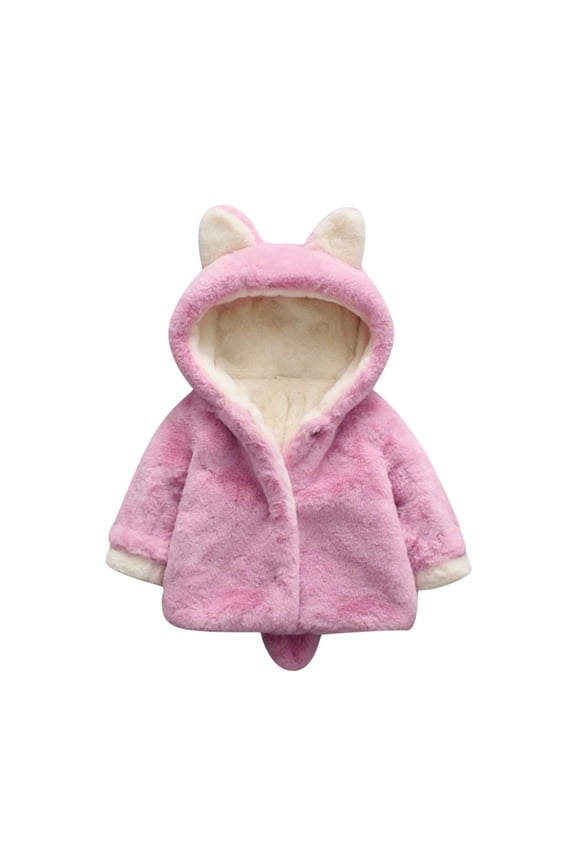 Toddler Baby Boys Girls 𝐅aux Fu𝐫 Jacket Coat Kids Cat Ears Hoodie with Tail Toddler 𝐅𝐥eece Zipper Up Outwear Plush Tops