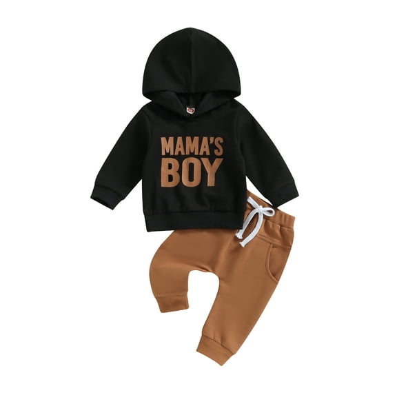 Toddler Baby Boys Hooded Pants Outfits Set 6 12 18 24 Months 2T 3T Letter Print Hoodies Long Sleeve Hooded Sweatshirts and Solid Color Long Pants 2Pcs Clothes Sets