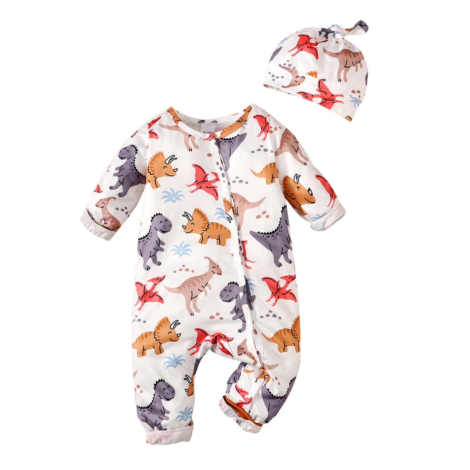 Toddler Baby Boys Long Sleeve Cartoon Dinosaur Prints Rompers Jumpsuits