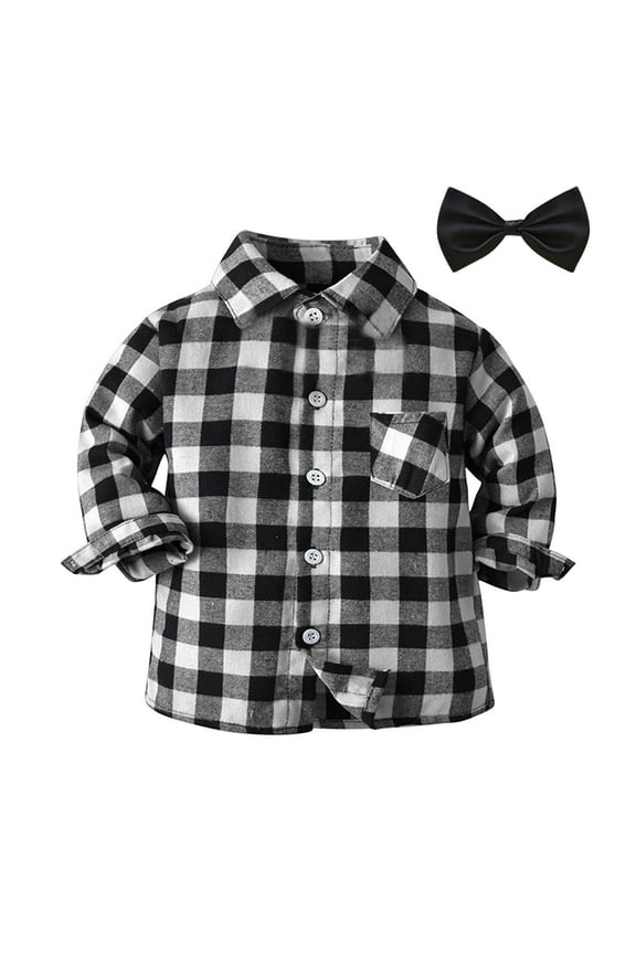 Toddler Baby Boys Long Sleeve Plaid Shirts Lapel Neck Printed Pullover Tops Lightweight Comfortable & Soft Tops Holiday Shirts T Shirt,Black,18-24 Months