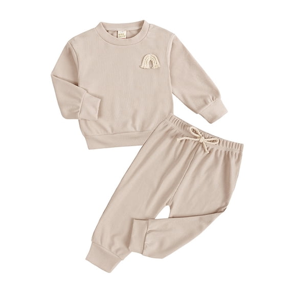 Toddler Baby Boys Long Sleeve Rainbow Solid Sweatshirt Blouse Tops Trousers Pants Outfit Set 2PCS Clothes