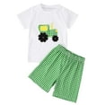 thumbnail image 1 of Toddler Baby Boys Outfits Short Sleeve Tractor Applique Shirt Tops + Gingham Shorts 2Pcs Set, 1 of 6