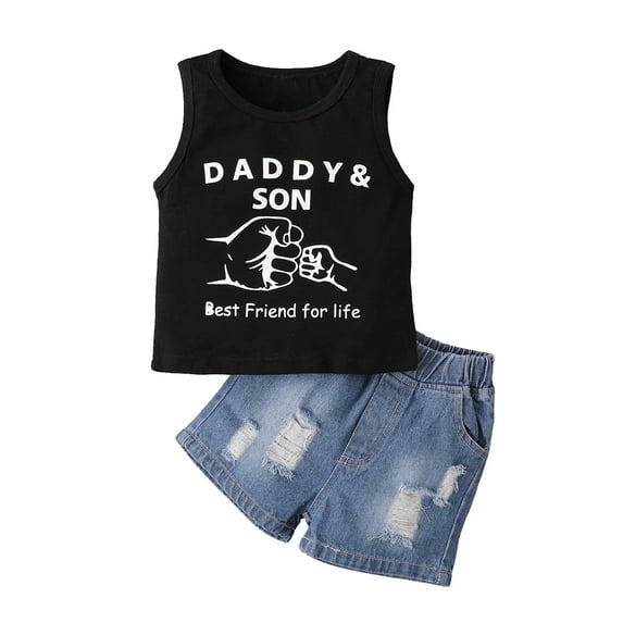 Toddler Baby Boys Outfits Sleeveless Solid Color Tops +Denim Shorts 2PCS Outfits Summer Clothes Set 3-4 Years