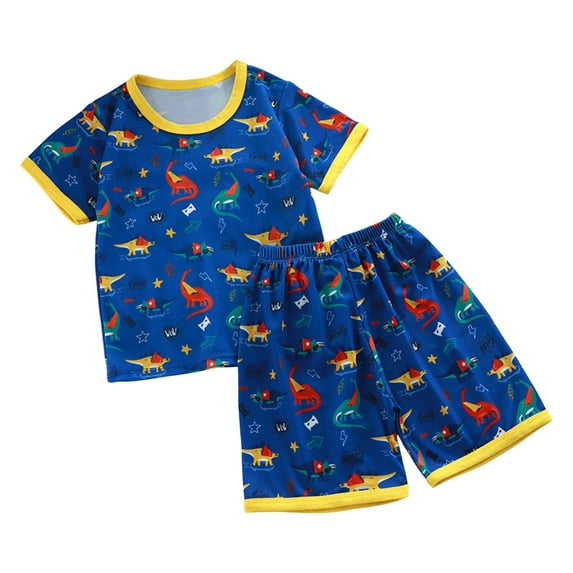 Toddler Baby Boys Pajamas Dinosaur T Shirts Tops Shorts Summer Pjs Sleepwear Cotton Kids Short Sets Clothes,X1-Dark Blue,140(6-7 Years)