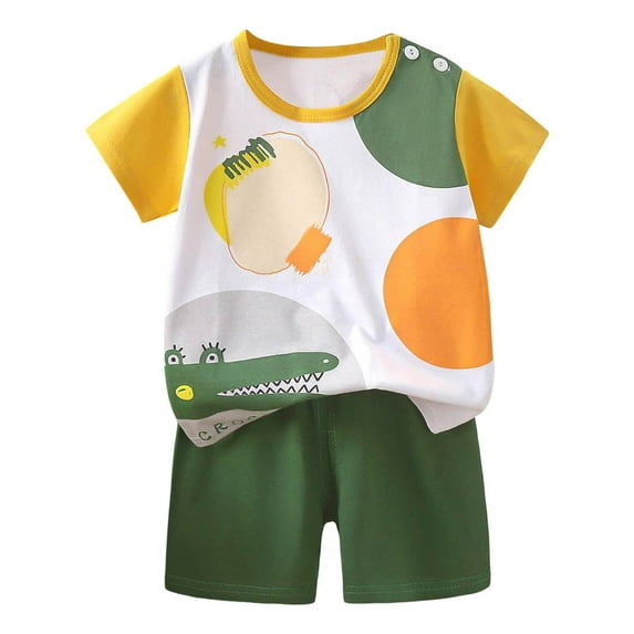 Toddler Baby Boys Pajamas Dinosaur T Shirts Tops Shorts Summer Pjs Sleepwear Cotton Kids Short Sets Clothes,X4-Light Green,110(3-4 Years)