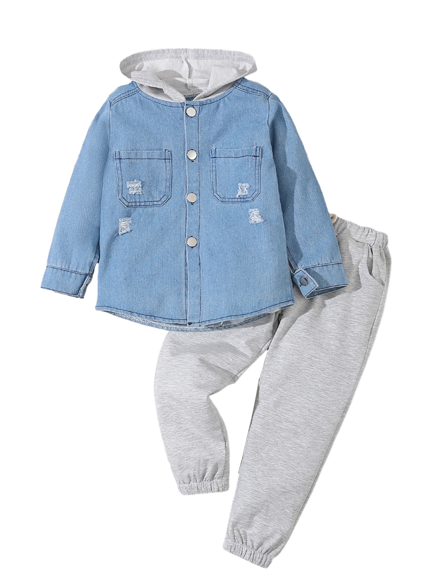 Toddler Baby Boys Pants Set Long Sleeve Hooded Jacket with Elastic Waist Pants Fall Outfit