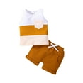 thumbnail image 1 of Toddler Baby Boys Pants Suit, 3 6 12 18 24M 3T Sleeveless Contrast Color Crew Tank Tops + Drawstring Shorts Summer Casual Outfits, 1 of 9