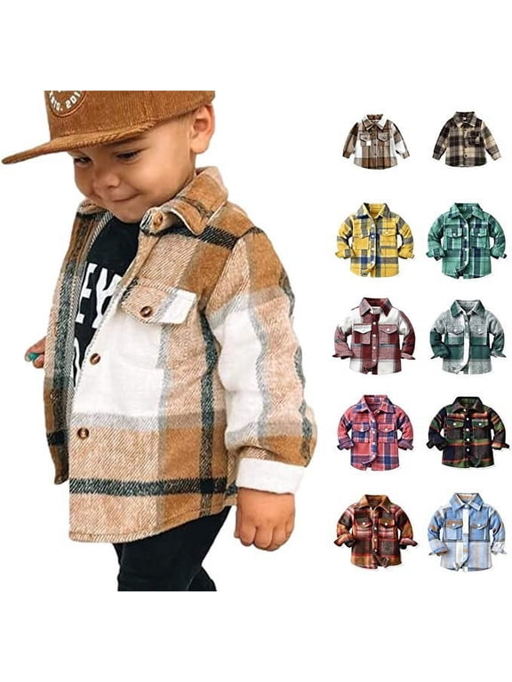 Toddler Baby Boys Plaid Flannel Shirt Jacket Long Sleeve Lapel Button Down Shacket Coats Family Matching Tops(Blue70)