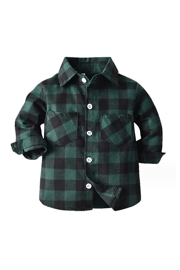 Toddler Baby Boys Plaid Jacket Shirt Down Shirts Coat Tops Spring Button With Pocket Flannel Long Sleeve Outer Outerwear