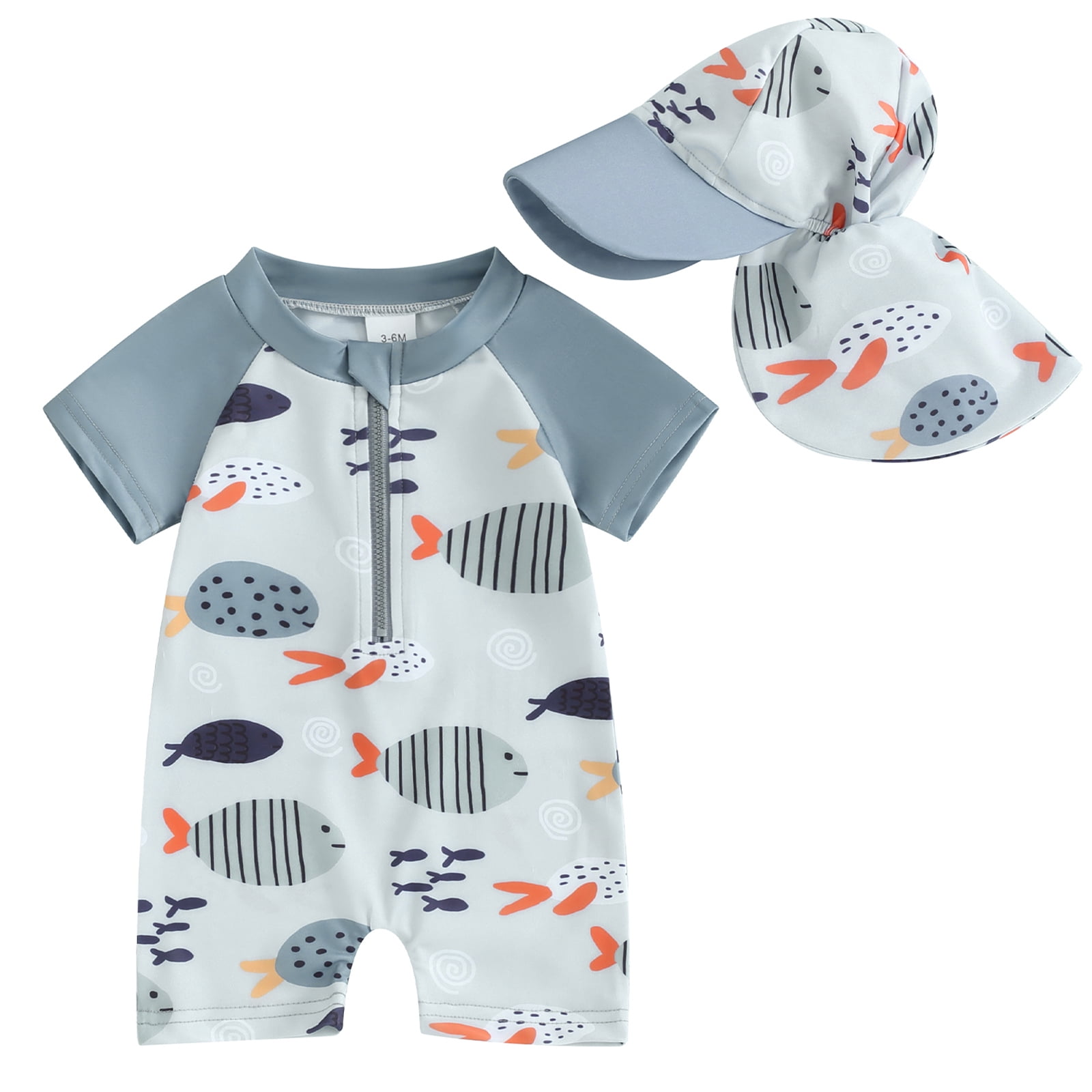 Cartoon Rashy Swimming Toddler Baby Boys Rash Guard Swimwear Cartoon Fish Print Short Sleeve ...
