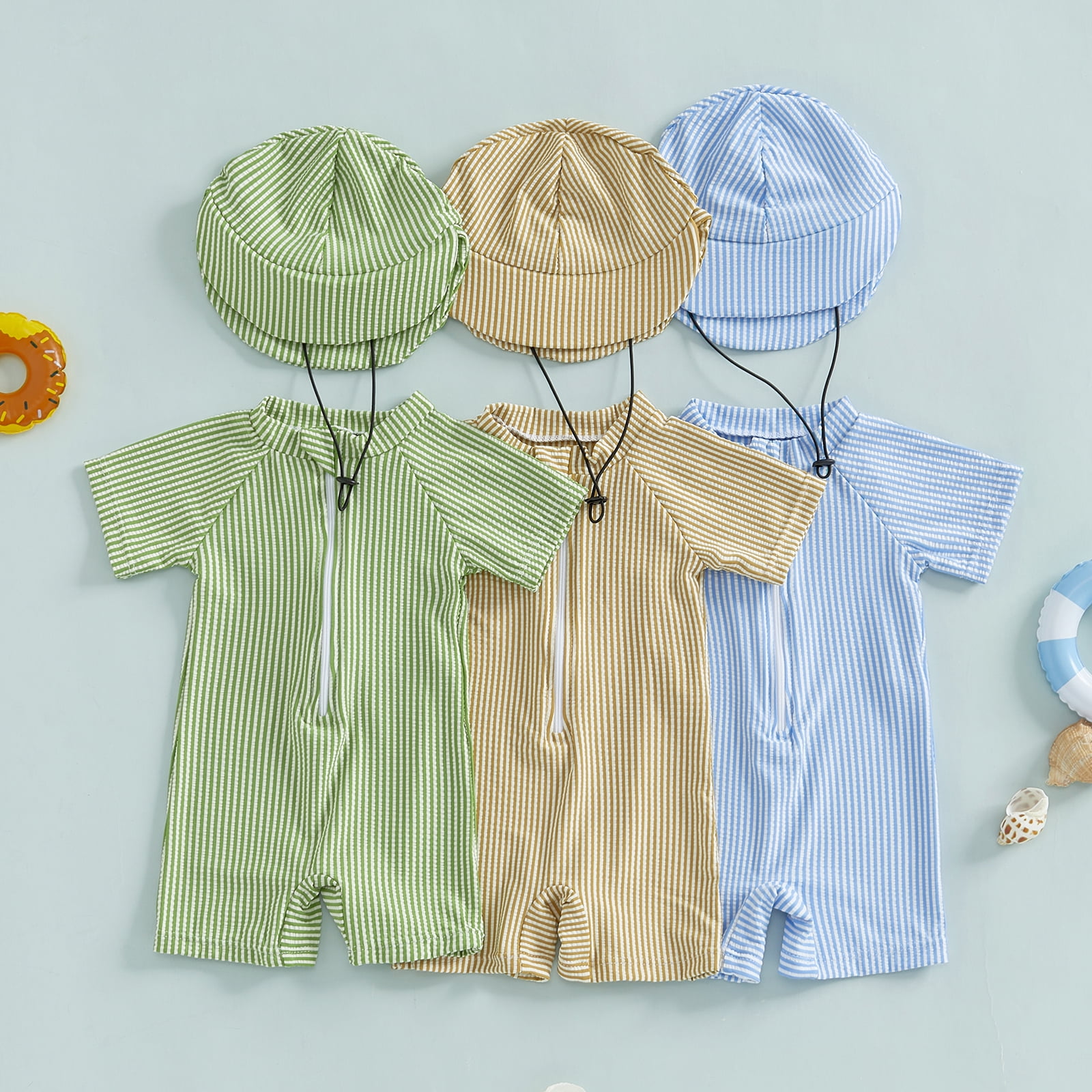 Toddler Boys' Seersucker Rash Guard Swim Set UPF 50+ With