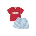 thumbnail image 1 of Toddler Baby Boys Shorts Set 6 12 18 24 Months 2T 3T 4T Baseball Embroidered Short Sleeve Round Neck Tops Elastic Waistband Plaid Shorts Clothes Sets, 1 of 9
