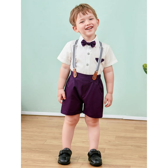 Toddler Baby Boys Suit Toddler Dress Clothes Short Top Bowtie Shorts 12 Months-5T Summer Outfits