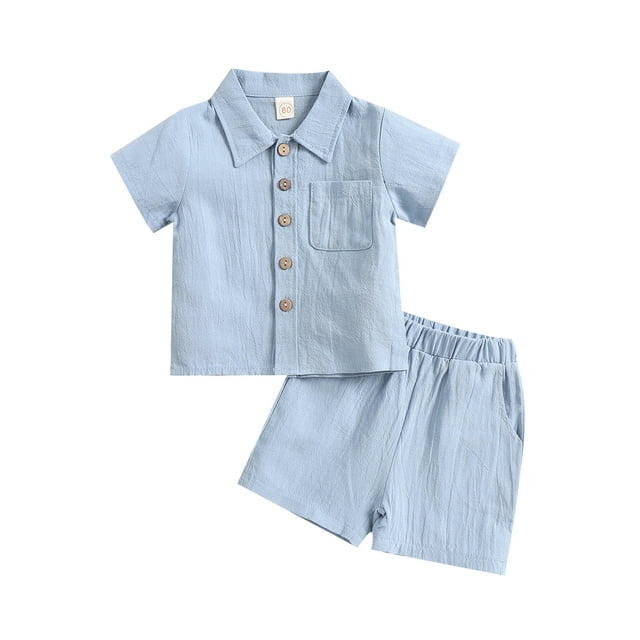 Toddler Baby Boys Summer Cotton Linen Outfit Solid Button Down Shirt ...