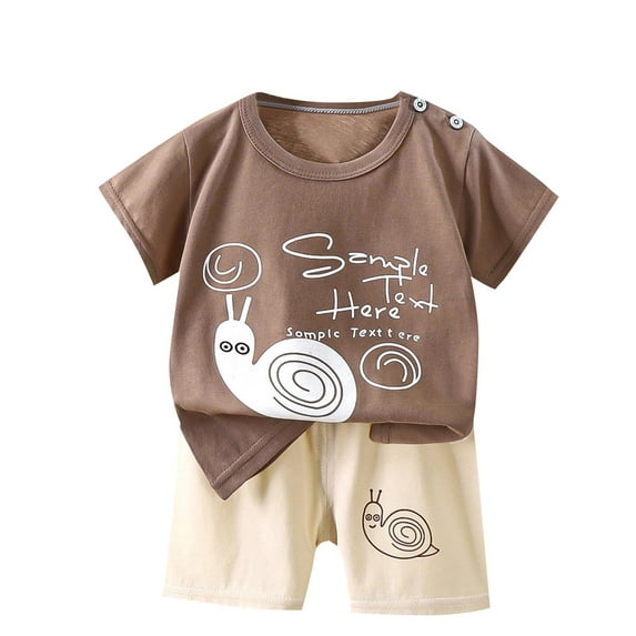 Toddler Baby Boys Summer Lounge Sets Two Piece Cute Outfits Short Sleeve Cotton T-Shirts Shorts Kids Casual Clothes Coffee, 6M