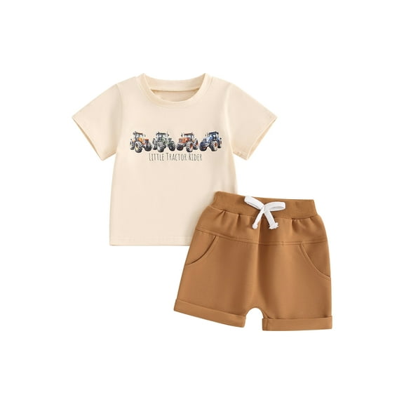 PaerPade Short Sleeve Truck Letter Print T Shirt Shorts Outfit Set