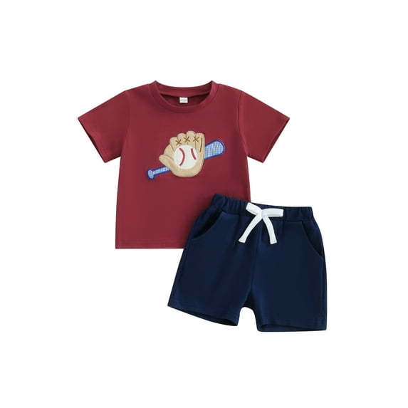 Toddler Baby Boys Summer Outfits 6 12 18 24 Months 2T 3T 4T Rugby Embroidered Short Sleeve T-Shirts Elastic Waist Shorts 2Pcs Clothes Set