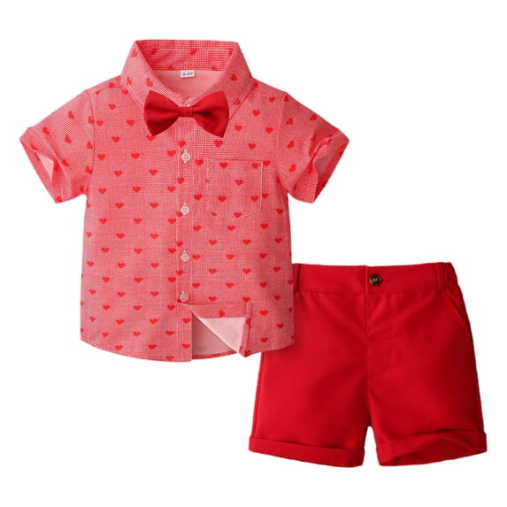 Toddler Baby Boys Summer Shirt Outfits 2 Piece Cute Clothes Cotton Short Sleeve Button Down Tops & Shorts Set 18 Months, Red
