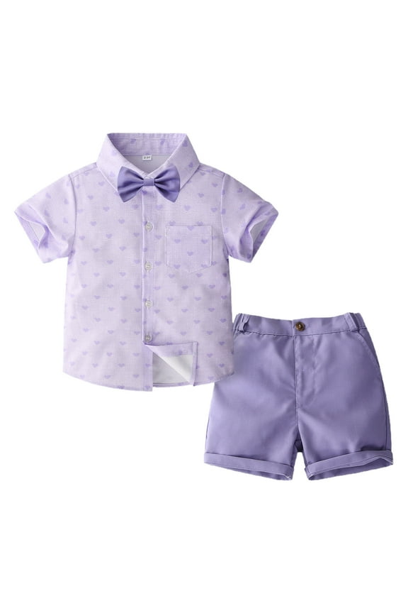 Toddler Baby Boys Summer Shirt Outfits 2 Piece Cute Clothes Cotton Short Sleeve Button Down Tops & Shorts Set 2 Years, Purple