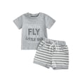 thumbnail image 1 of Toddler Baby Boys Summer Shorts Clothing Set 6 12 18 24 Months 2T 3T 4T Letter Print Short Sleeve Round Neck Tops Elastic Waistband Striped Shorts Outfits, 1 of 9