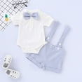 thumbnail image 1 of Toddler Baby Boys Summer Solid Color Bow Printed Romper + Suspenders Suit Boys Baby Boys Gentleman Outfits Boys Pants Wedding Tuxedo, 1 of 9