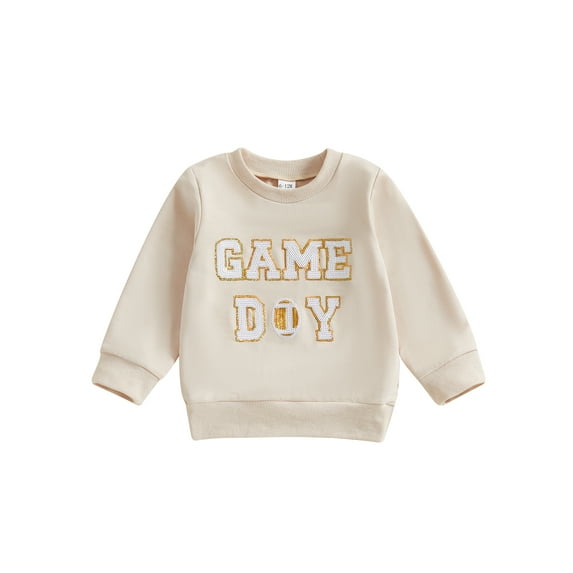 Toddler Baby Boys Sweatshirts 6 12 18 24 Months 2T 3T 4T Sequin Letter Embroidery Long Sleeve Crew Neck Pullovers Fall Tops