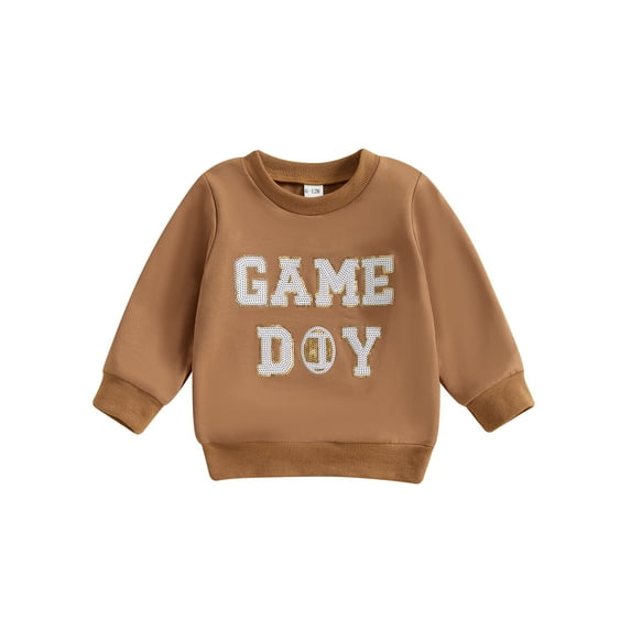 Toddler Baby Boys Sweatshirts 6 12 18 24 Months 2T 3T 4T Sequin Letter Embroidery Long Sleeve Crew Neck Pullovers Fall Tops