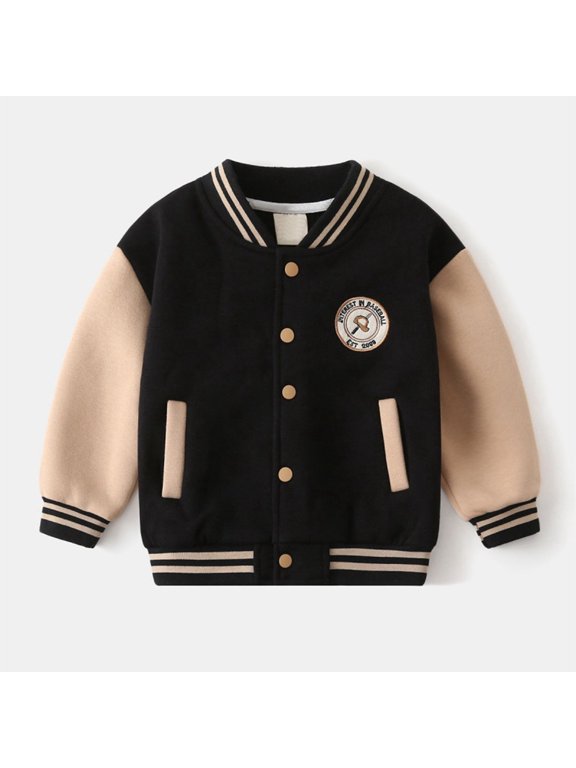Toddler Baby Boys Varsity Jacket Long Sleeve Button Down Badge Print Warm Cozy Windproof Classic Outerwear Fall Fashion Jackets 5-6T