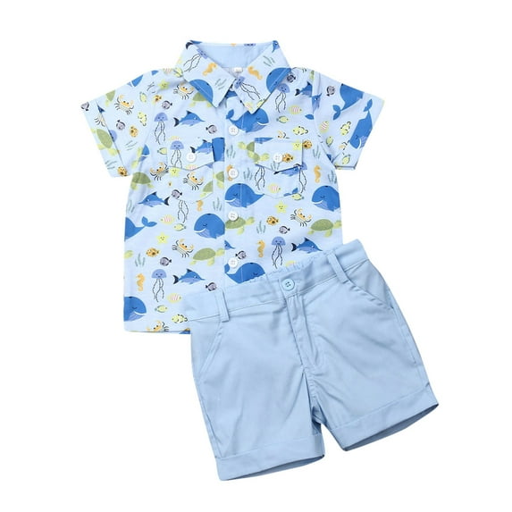 Toddler Baby Boys Whale Shorts Set Short Sleeve Button Down Shirt + Shorts Pants 2pcs Infant Summer Clothes Outfits