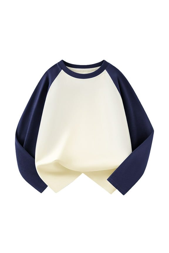 Toddler Baby Boys and Girls Long-Sleeved Raglan Baseball Tee Tops with White and Brown Color Blocking for Daily Use