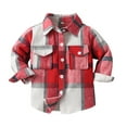 thumbnail image 1 of Toddler Baby Boys and Girls Plaid Shirts Jacket Long Sleeve Lapel Button Down Shirt Top Outwear Clothes Ia-Red-(100), 1 of 7