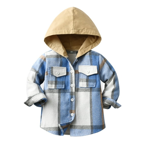 Toddler Baby Boys and Girls Plaid Shirts Jacket Long Sleeve Lapel Button Down Shirt Top Outwear Clothes Ka-Blue-(5-6 Years)