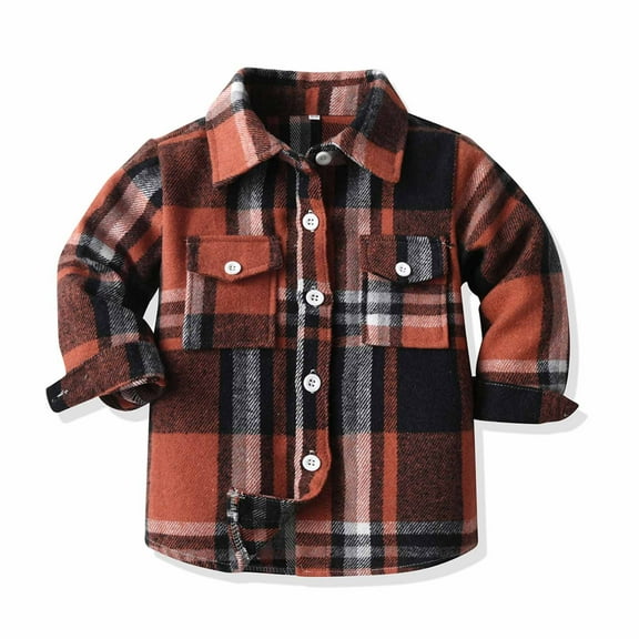 Toddler Baby Boys and Girls Plaid Shirts Jacket Long Sleeve Lapel Button Down Shirt Top Outwear Clothes Oa-Brown-(3-6 Months)