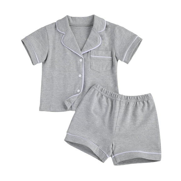 Toddler Baby Button-Down Pajamas Set, Cotton 2-PCS-PJs Set Shirt and Pants Sleepwear for Unisex Kids