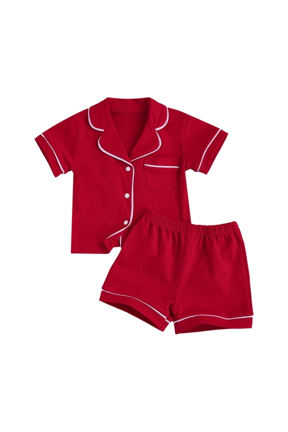 Toddler Baby Button-Down Pajamas Set, Cotton 2-PCS-PJs Set Shirt and Pants Sleepwear for Unisex Kids