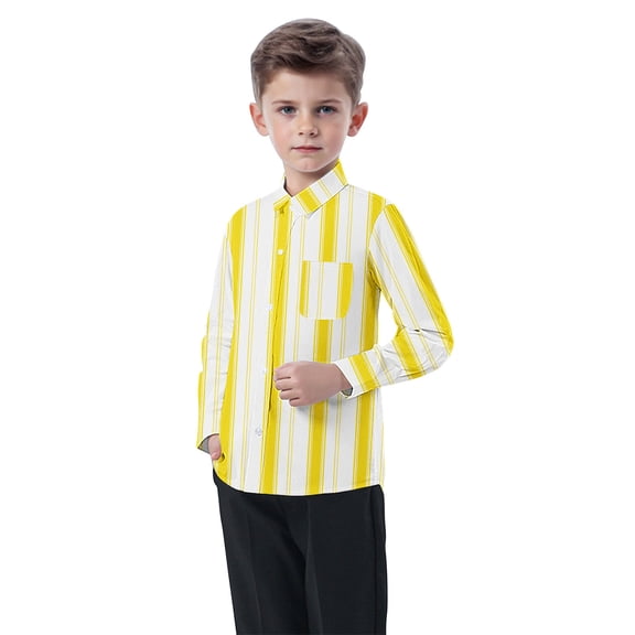 Toddler Baby Button Up Shirt for Boys Back to School Uniform Long Sleeve Strip Shirts Dressy Casual Spring Girls Tops, Yellow, 6 Months