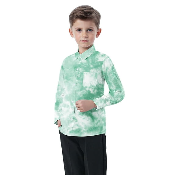 Toddler Baby Button Up Shirt for Boys Long Sleeve Collared Tie Dye Shirts Back to School Casual Spring Girls Tops, Green, 2 Years