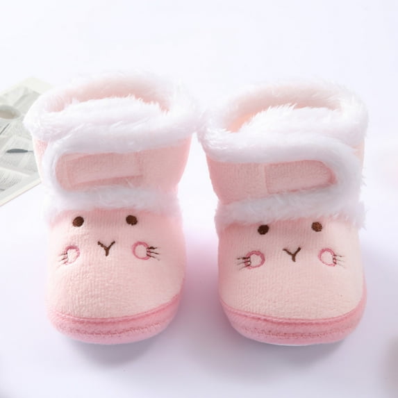 Toddler Baby Cartoon Bear Shoes, Cotton Velvet Warm Snow Slip-Resistant Boots Infant Soft Sole Walking Shoes Pink 12-18M