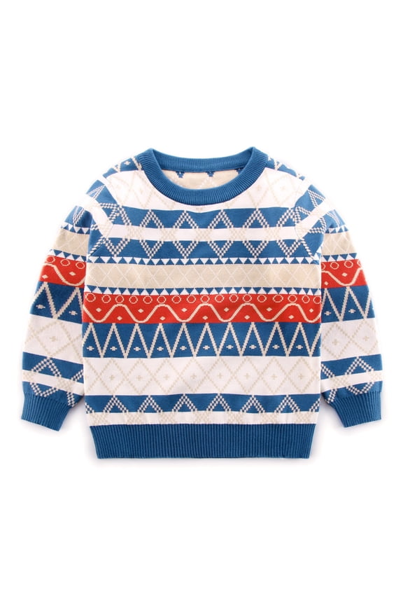 Toddler Boys Cotton Knit Sweater Striped Knit Long Sleeve Crewneck Color Block Sweater Jumper Fall Winter Warm Clothes for Boys And Girls 8T