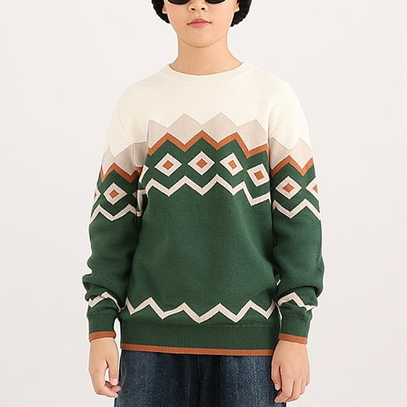 Toddler Baby Cotton Knit Sweater Striped Knit Long Sleeve Crewneck Color Block Sweater Jumper Fall Tops Outfit Outwear for Girls Boys 4T