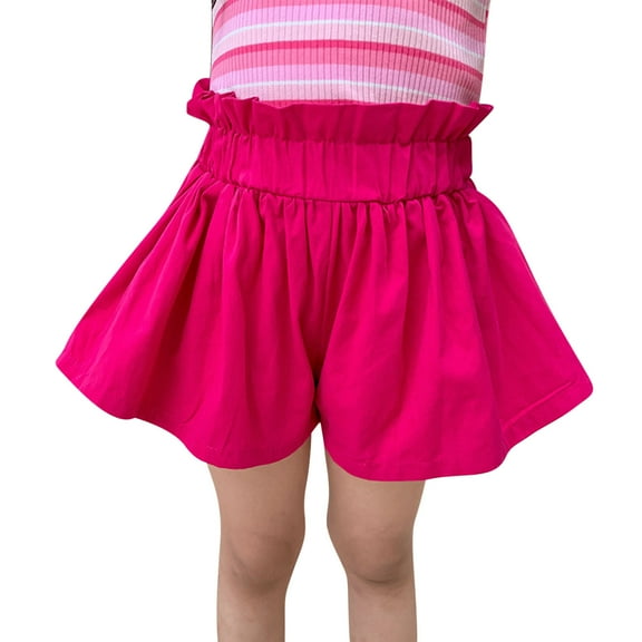 Toddler Baby Cotton Linen Shorts Pleated Flare Flowy Skirted Shorts Fashion Elastic Summer Casual Shorts, Hot Pink, 12 Months