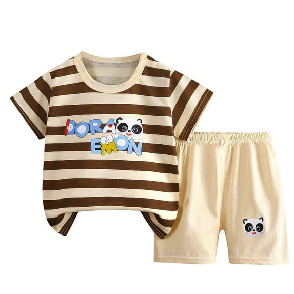 Toddler Baby Cute Animal Lounge Sets Boys Two Piece Summer Outfits Cartoon Short Sleeve T-Shirts Shorts Casual Clothes Coffee, 4T