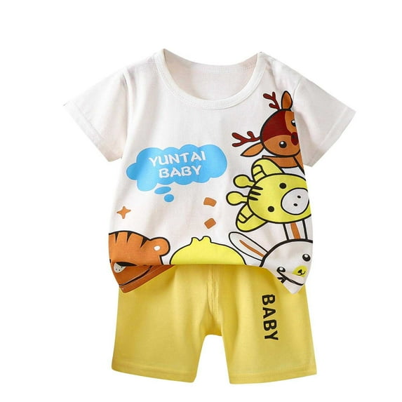 Toddler Baby Cute Animal Lounge Sets Boys Two Piece Summer Outfits Cartoon Short Sleeve T-Shirts Shorts Casual Clothes White, 3T